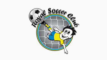 Royal Soccer Club Logo Royal Soccer Club Graphic Logo - cartoon character hitting soccer ball