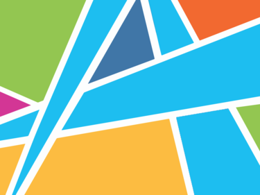 Colourful geometric design featuring interconnected blue, green, orange, pink, and yellow shapes, used as branding for the Why Choose AbbySchools recruitment campaign.