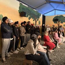 Highschool students gathered together at their field trip to Gobind Sarvar